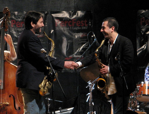 Steve Grossman Two Tenors Quintet - Steve Grossman and Valerio Pontrandolfo - Perc Fest, Laigueglia (Italy) June 28, 2007 (photo by Umberto Germinale)